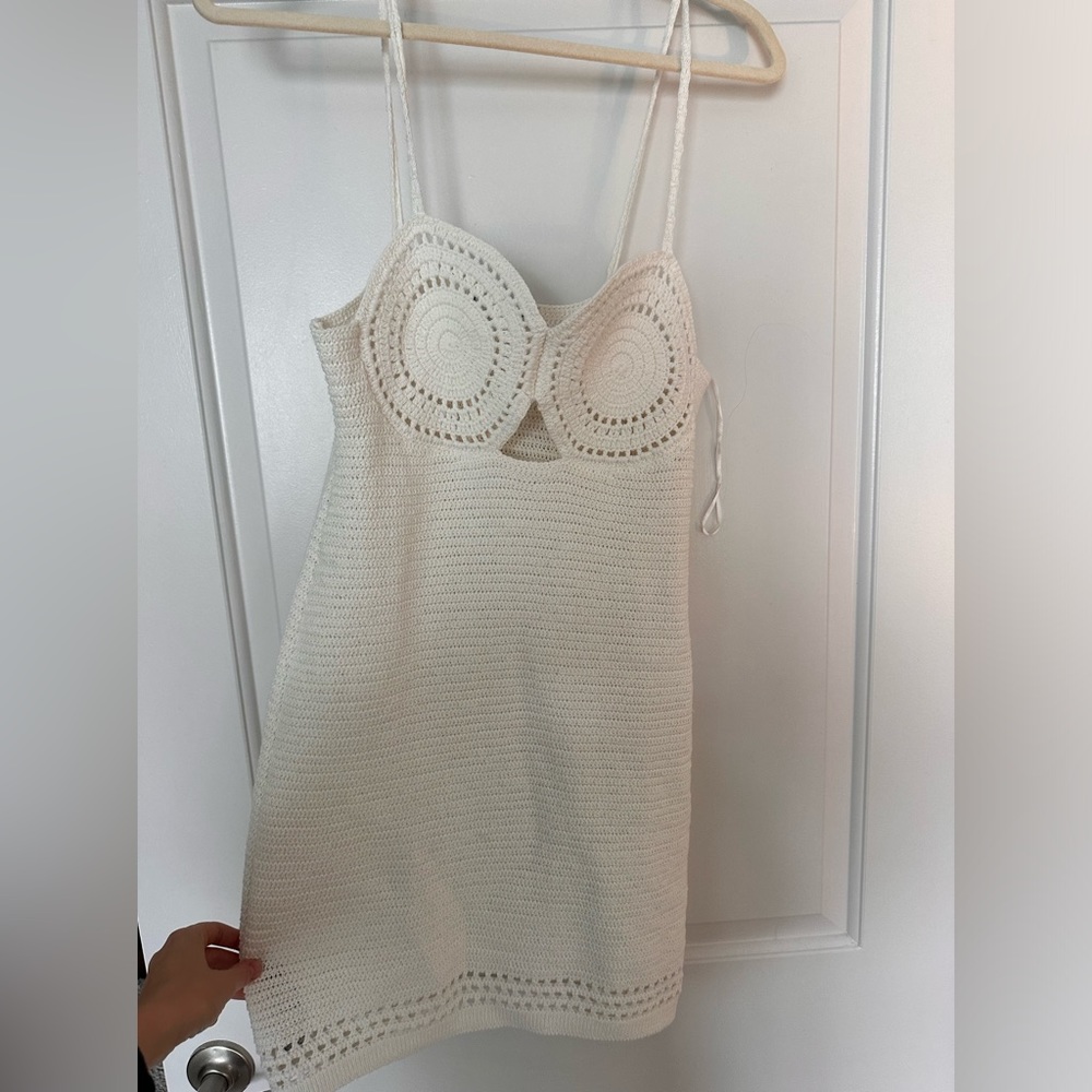 Mango White Crochet Dress